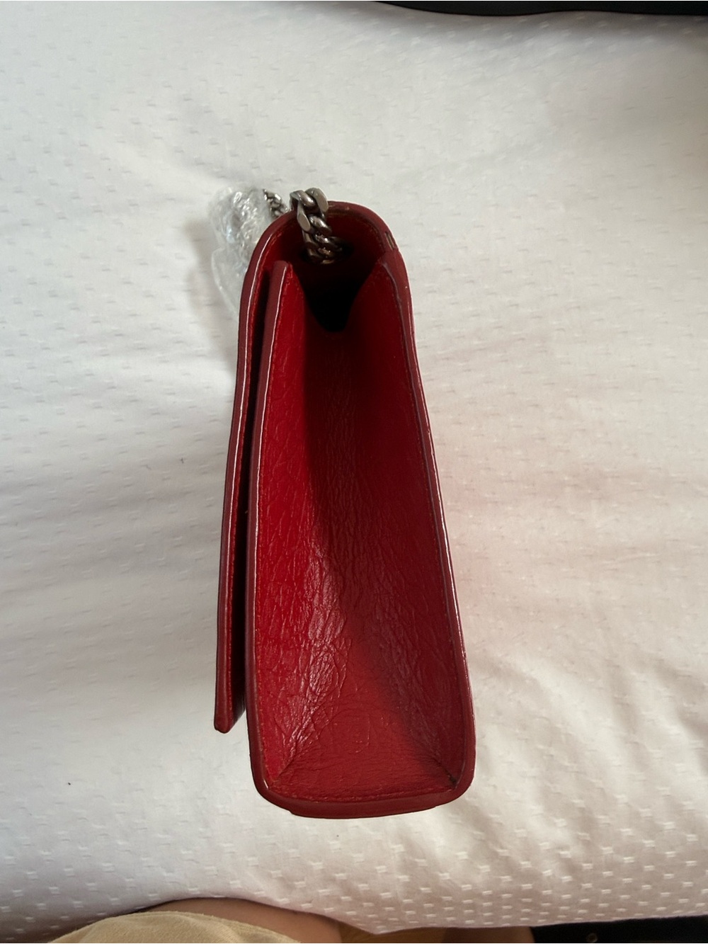 Saint Laurent Red Croc-Embossed Leather Tassel Chain Crossbody Bag - Picture 4 of 7
